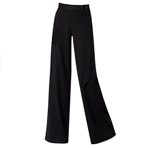 简非蓝秋季黑色阔腿裤女高腰气质宽松垂感加长西装直筒裤腰带装饰