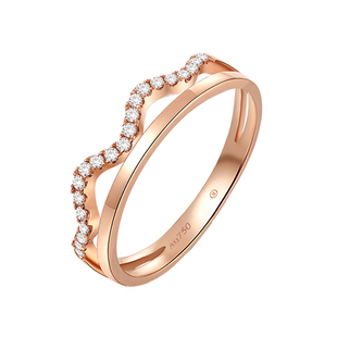 双层波浪钻石戒指 玥景18K玫瑰金彩金大牌网红群镶女戒指环礼物