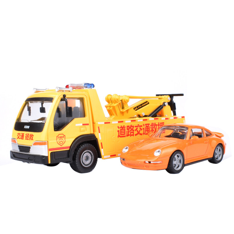 凯迪威合金工程车模型1:50道路清障车救援施救运输卡汽车拖车声光