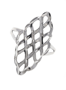 镂空女925纯银潮人食指戒指格子