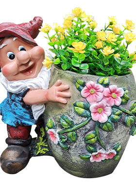 阳台卡通小矮人盆栽田园风装饰品