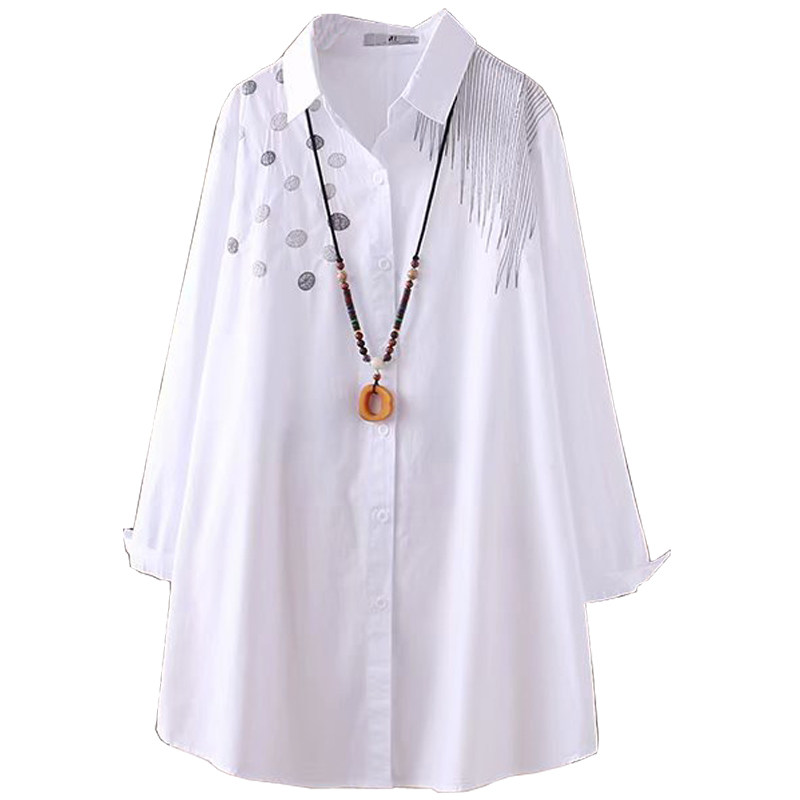 全棉微胖mm宽松刺绣衬衫秋季新品