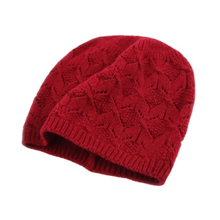 棉毛线针织帽女秋冬季包头西瓜帽地主帽纯色花纹百搭薄款镂空帽子