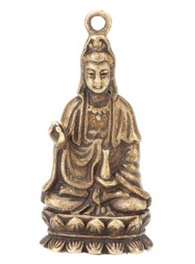 黄铜净瓶坐莲观音像复古小摆件