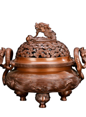 纯紫铜龙钮云纹八怪仿古风摆件