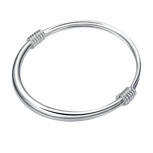 S999纯银女款圆肚手镯光面实心推拉镯子银饰品送女友妈妈时尚礼