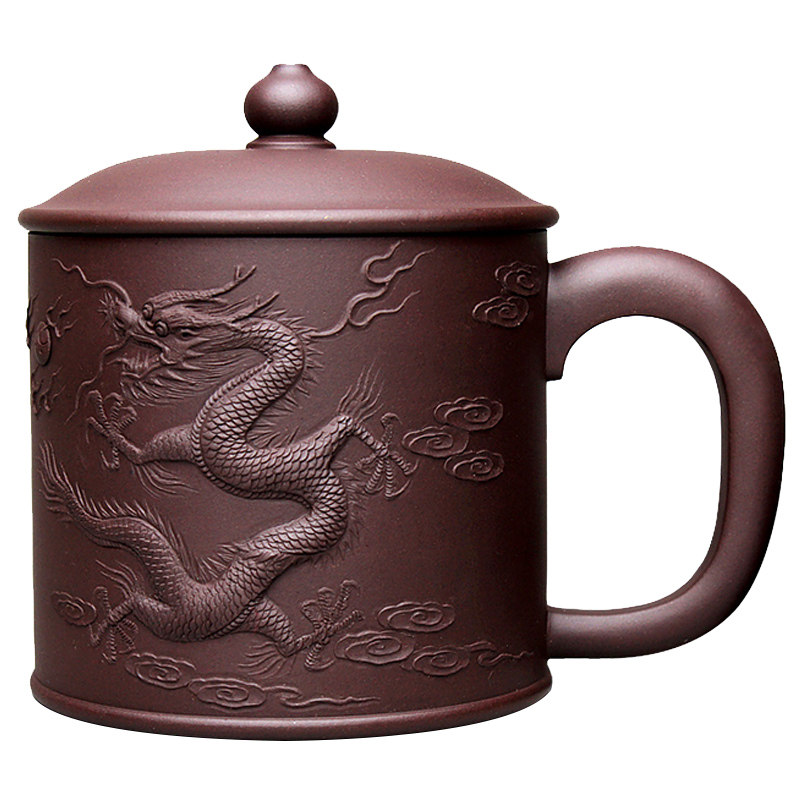 茗阳宜兴原矿纯紫砂杯周孝忠堆龙