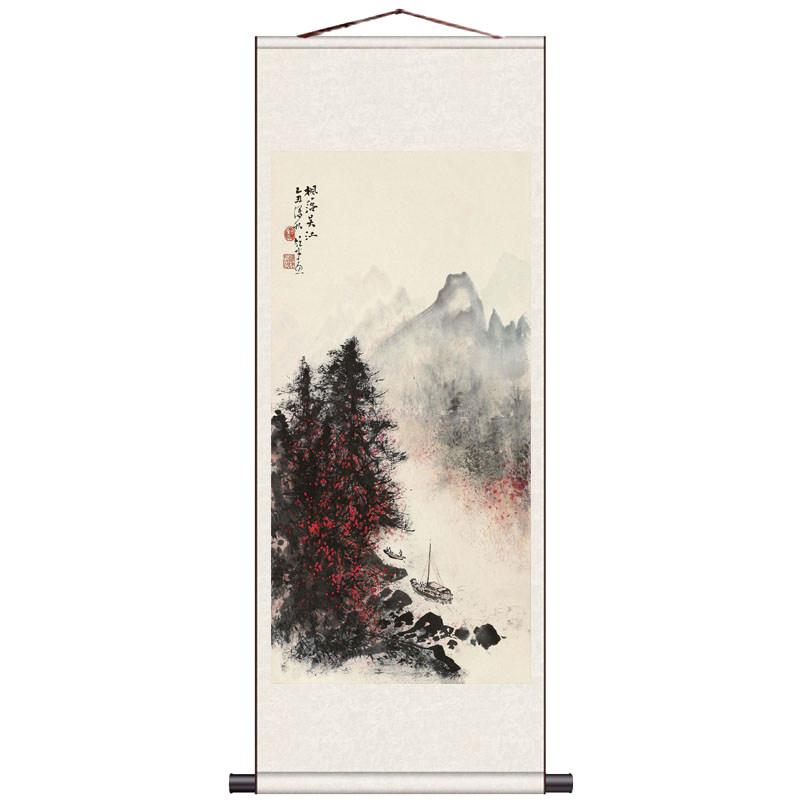 风水挂画枫落吴江下山虎玄关招财壁画春阴图张大千山水画国画水墨