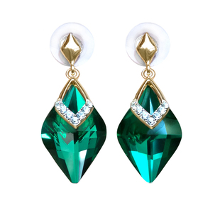 新韩版长款耳环925纯银针防敏耳环绿色水晶耳钉名媛白金锆石耳环