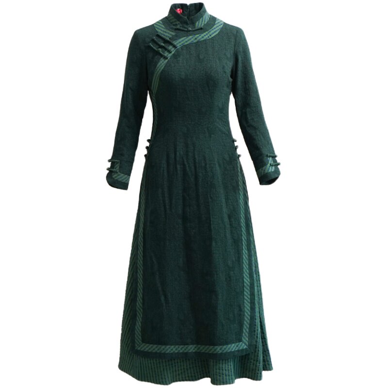 洋气长款中式改良版奥黛旗袍