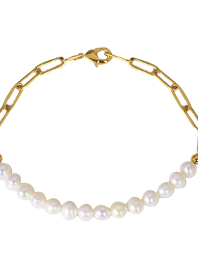 镶嵌链条拼接金属质感天然珍珠