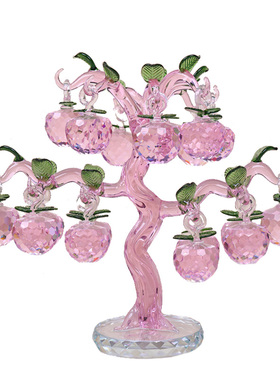 粉色水晶苹果树招财结婚礼物摆件