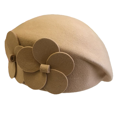 羊毛呢花朵空姐复古优雅圆顶帽子