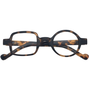 个性不对称一方一圆眼镜框豹纹唐尼同款镜架凹造型男女配近视COS