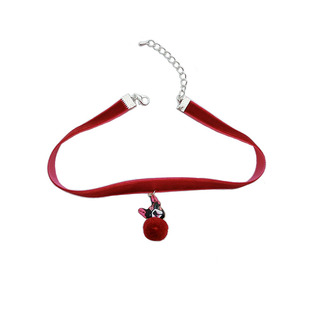 酒红蕾丝choker小狗项链锁骨链项圈女颈带简约学生少女心脖子饰品