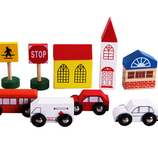 城市轨道立交桥拼插拆装积木拼图儿童木质益智惯性滑行车玩具男孩