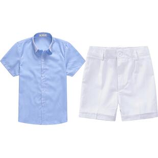 男童短袖白衬衫纯白色西装短裤套装夏季儿童衬衣礼服表演出服童装