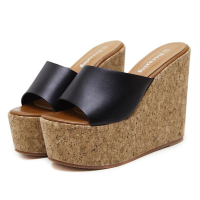 坡跟超高跟凉鞋14cm女简约防水台