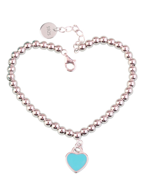 时尚简约纯银蓝色珐琅桃心吊坠