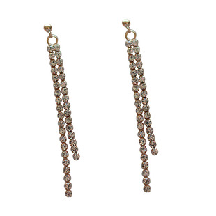 chao闪排钻 美国14k包金双链条满钻锆石流苏耳线长款耳环 显脸瘦