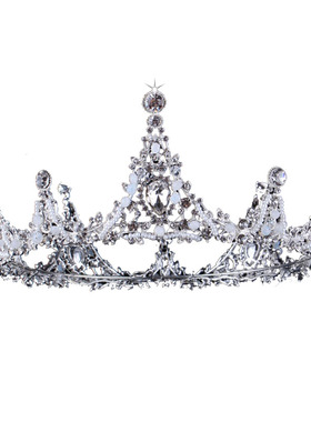 热卖高端新娘饰品婚纱配饰浅金色手工圆冠公主王冠项链耳环三件套