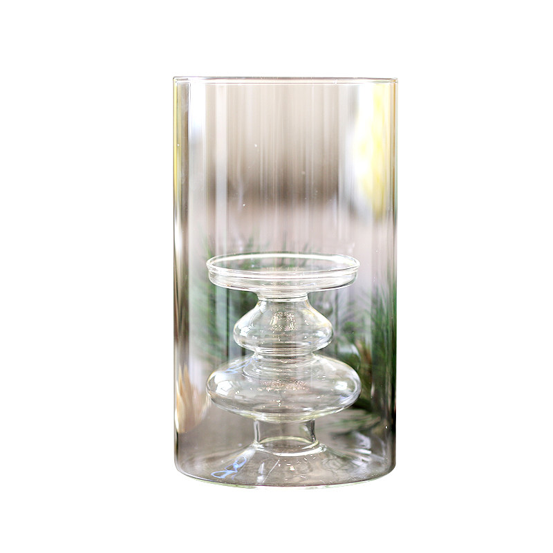 现代简约灯宫透明玻璃烛台香薰柱蜡底托婚庆酒吧西餐厅家居装饰