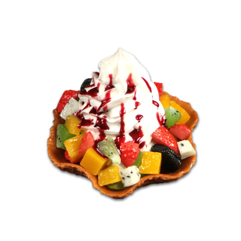 华夫碗冰淇淋模型花式冰激凌甜品仿真模型食物脆皮花边冰淇淋