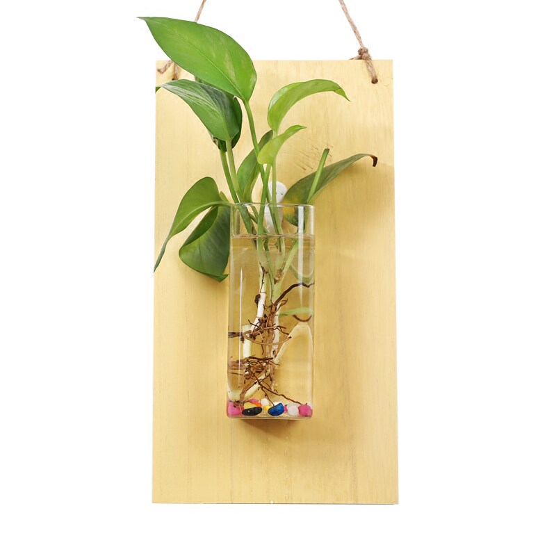实木悬挂式墙面背景水培植物花瓶