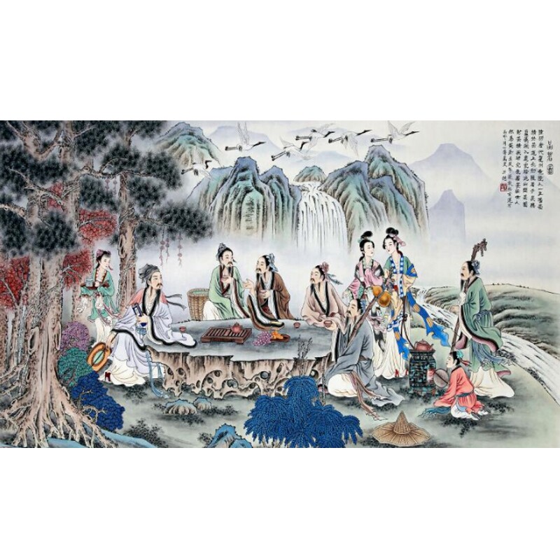 茶圣陆羽品茗图背景墙布壁布茶经定制壁画