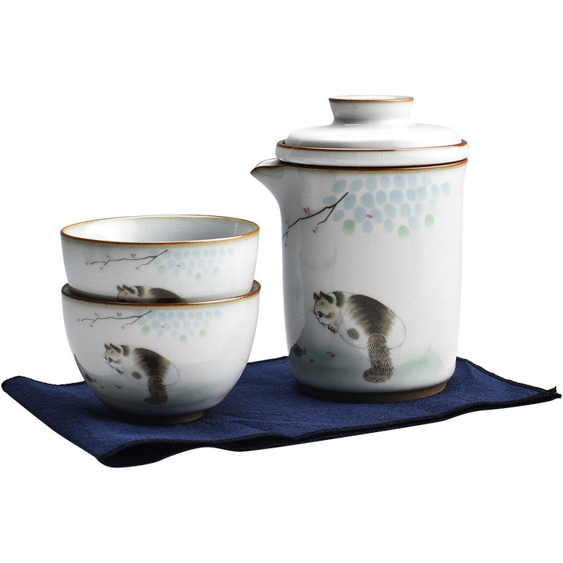 陶迷月白汝窑便携装开片功夫茶具