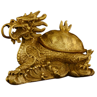 黄铜开盖龙龟摆件霸下赑屃黄铜子母龙头龟铜制烟灰缸工艺品