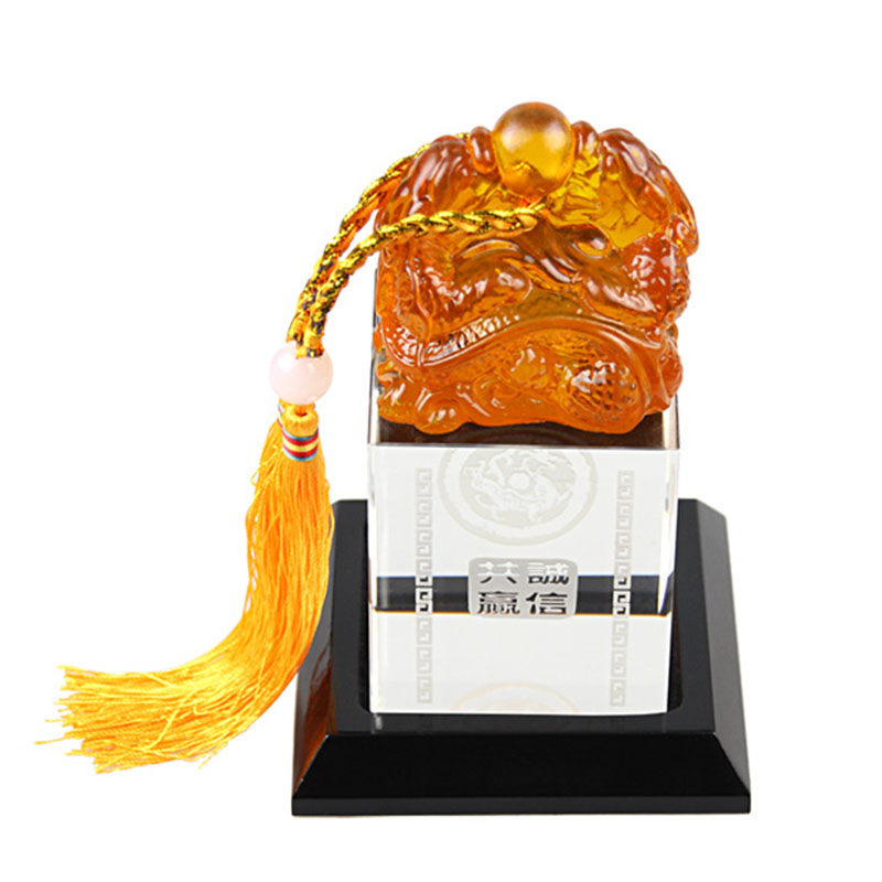 诚信共赢印章琉璃水晶工艺品