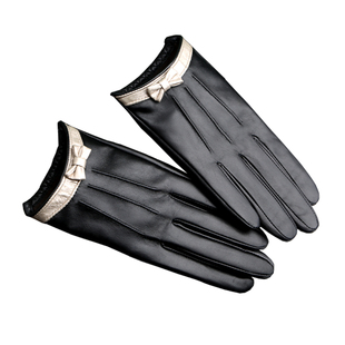 真皮手套女士冬季触屏短款加厚加绒保暖蝴蝶结韩版羊皮海宁皮手套