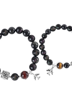 古代风信物黑曜石纯银情侣手链