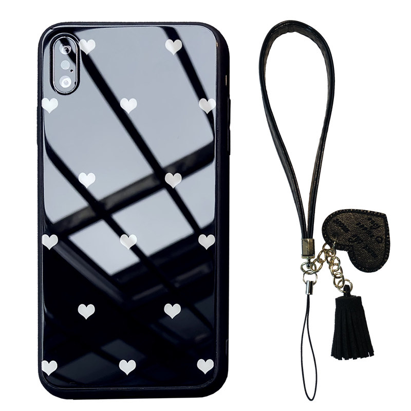 苹果17/16/15/14/13/12/11pro手机壳玻璃爱心款iphone6/7/8plus情侣7挂绳Xsmax简约