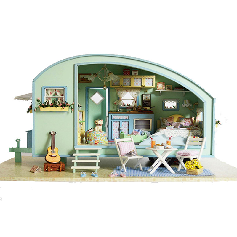 diy森林小屋微景带天窗大篷车