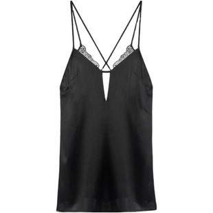 桑蚕丝性感镂空吊带睡裙女 秋冬露背情调睡衣 丝绸轻奢蕾丝小黑裙