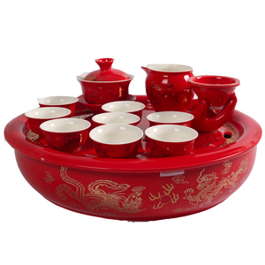 景德镇陶瓷茶盘 双层家用功夫茶具茶杯茶壶 整套蓄水托盘圆形包邮