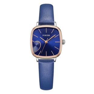 宝时捷情侣手表潮流时尚皮带小方表防水石英男女手表礼物盒50069