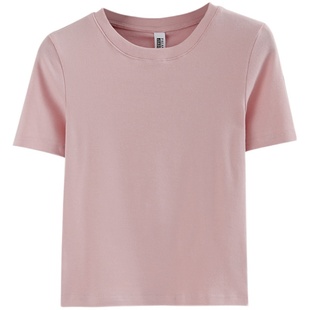 2025夏季修身t恤圆领超短款露脐内搭纯白高腰体恤短袖打底衫上衣