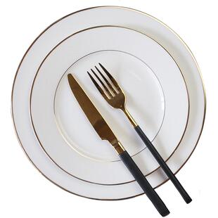 金边早餐盘圆形西餐盘创意餐具家用碟子骨瓷菜盘子平盘陶瓷牛排盘