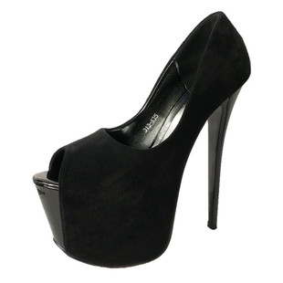 超高跟鞋细跟17cm新品黑色性感夜店圆头鱼嘴恨天高单鞋防水台女鞋