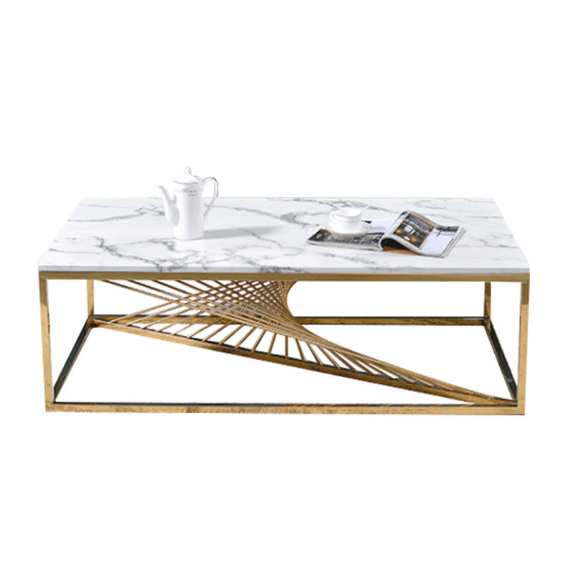 轻奢后现代大理石茶几长方形茶几组合北欧不锈钢茶几边几意小户型