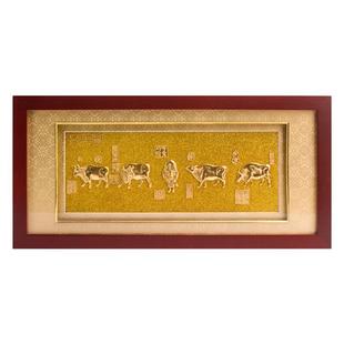五牛图摆件金箔漆线雕工艺品实木画框厦门特色纪念品商务礼品高档