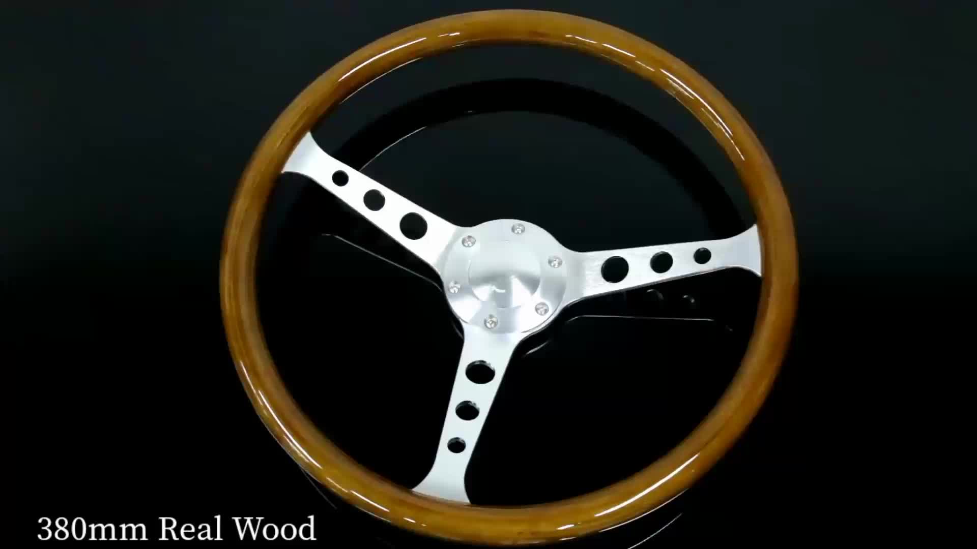 W-Power 350MM 14" BLK Leather Grp 6-Hole Chrome 4-Spoke Vntage
