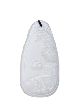 羊脂白玉精雕菠菜绿吊坠