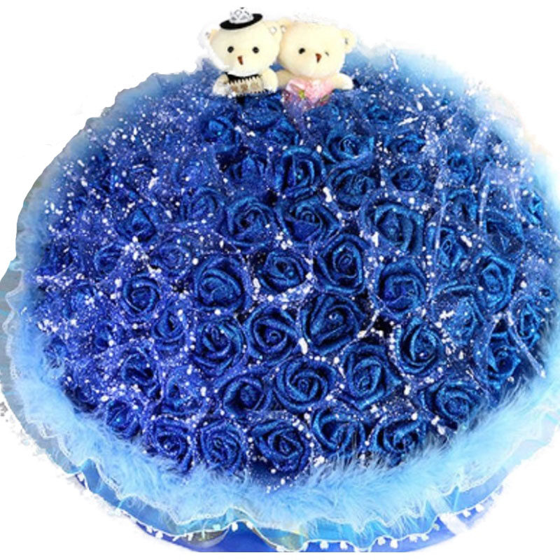 永生蓝玫瑰花 蓝色妖姬99朵仿真花束 鲜花假花干花生日情人节礼物