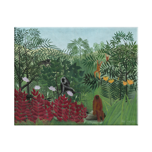 热带森林和猴子亨利卢梭欧式田园风小众艺术装饰画客厅书房壁挂画