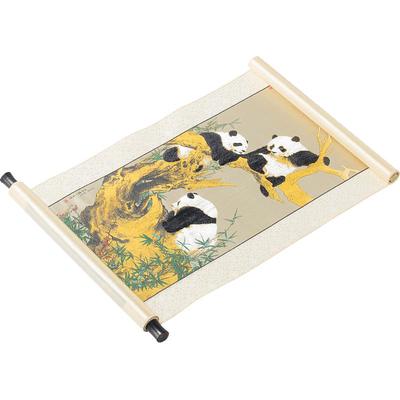 其乐融融蜀锦卷轴特色手工艺挂画