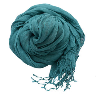 夏季窄版长条小尺寸水洗亚麻纯麻围巾装饰纯色流苏褶皱丝巾学生女